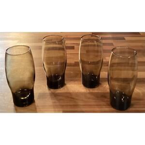 Set of 4 Libbey Perception Brown 16 Oz Glasses Set Retro 6.75” Tumblers